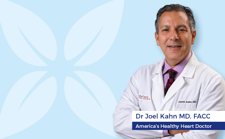 Dr Joel Kahn - America's Healthy Heart Doctor on light blue background